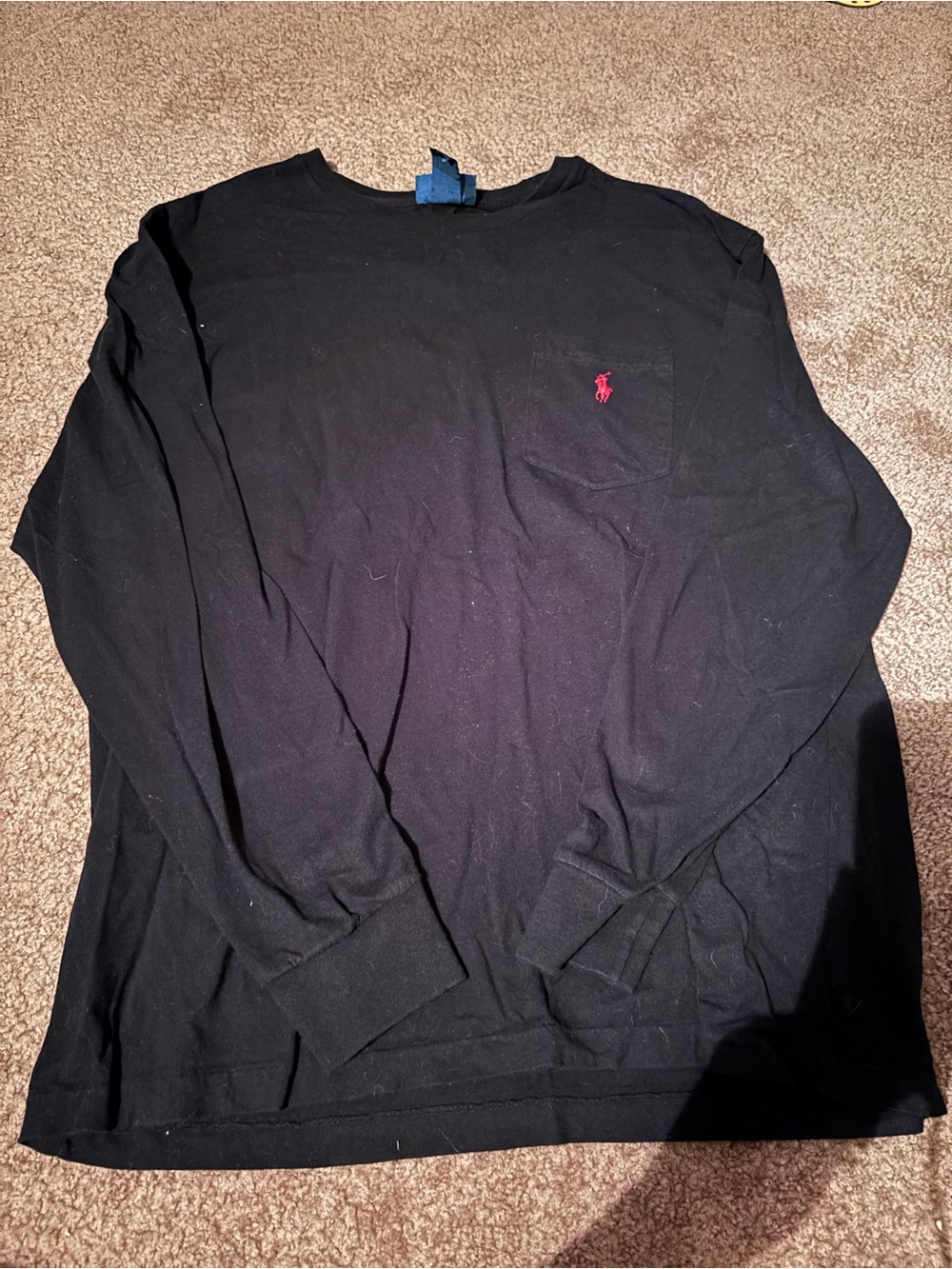 Ralph Lauren Black Long Sleeve Pocket Tee with Red Polo Pony